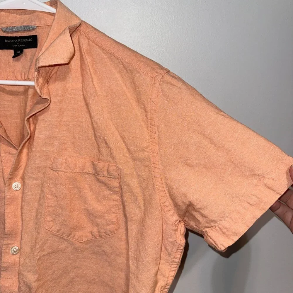 Banana Republic Mens Linen Slim Fit Short Sleeve Button-Up Shirt M